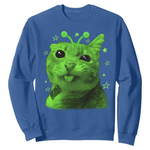 Funny Alien Cat Meme Retro Y2K Vintage Space Kitty Sweatshirt TS10 Royal Blue Print Your Wear