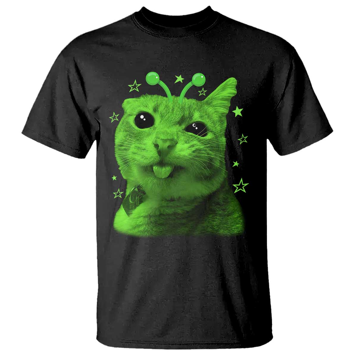 Funny Alien Cat Meme Retro Y2K Vintage Space Kitty T Shirt TS10 Black Print Your Wear