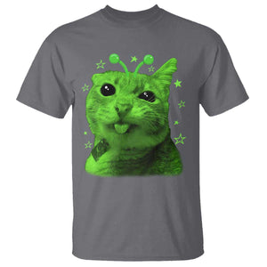 Funny Alien Cat Meme Retro Y2K Vintage Space Kitty T Shirt TS10 Charcoal Print Your Wear