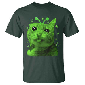 Funny Alien Cat Meme Retro Y2K Vintage Space Kitty T Shirt TS10 Dark Forest Green Print Your Wear