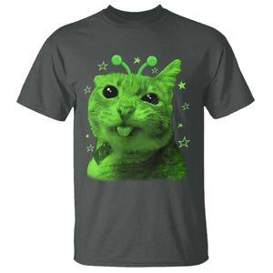 Funny Alien Cat Meme Retro Y2K Vintage Space Kitty T Shirt TS10 Dark Heather Print Your Wear