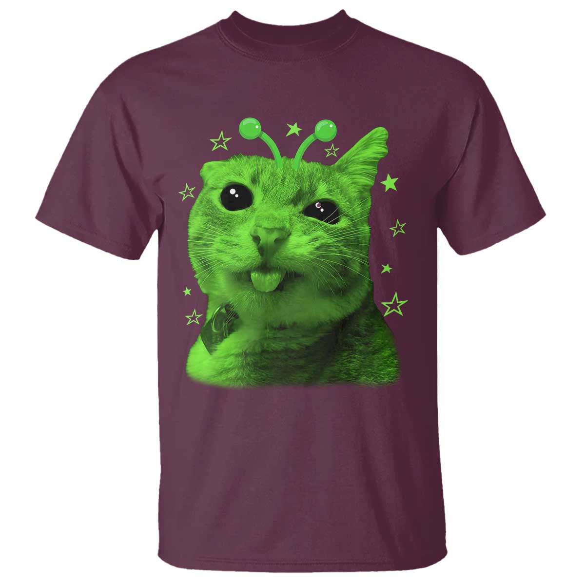 Funny Alien Cat Meme Retro Y2K Vintage Space Kitty T Shirt TS10 Maroon Print Your Wear