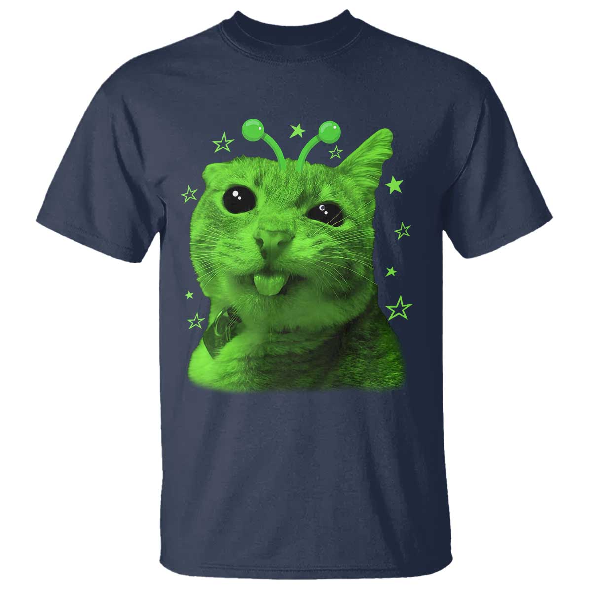 Funny Alien Cat Meme Retro Y2K Vintage Space Kitty T Shirt TS10 Navy Print Your Wear