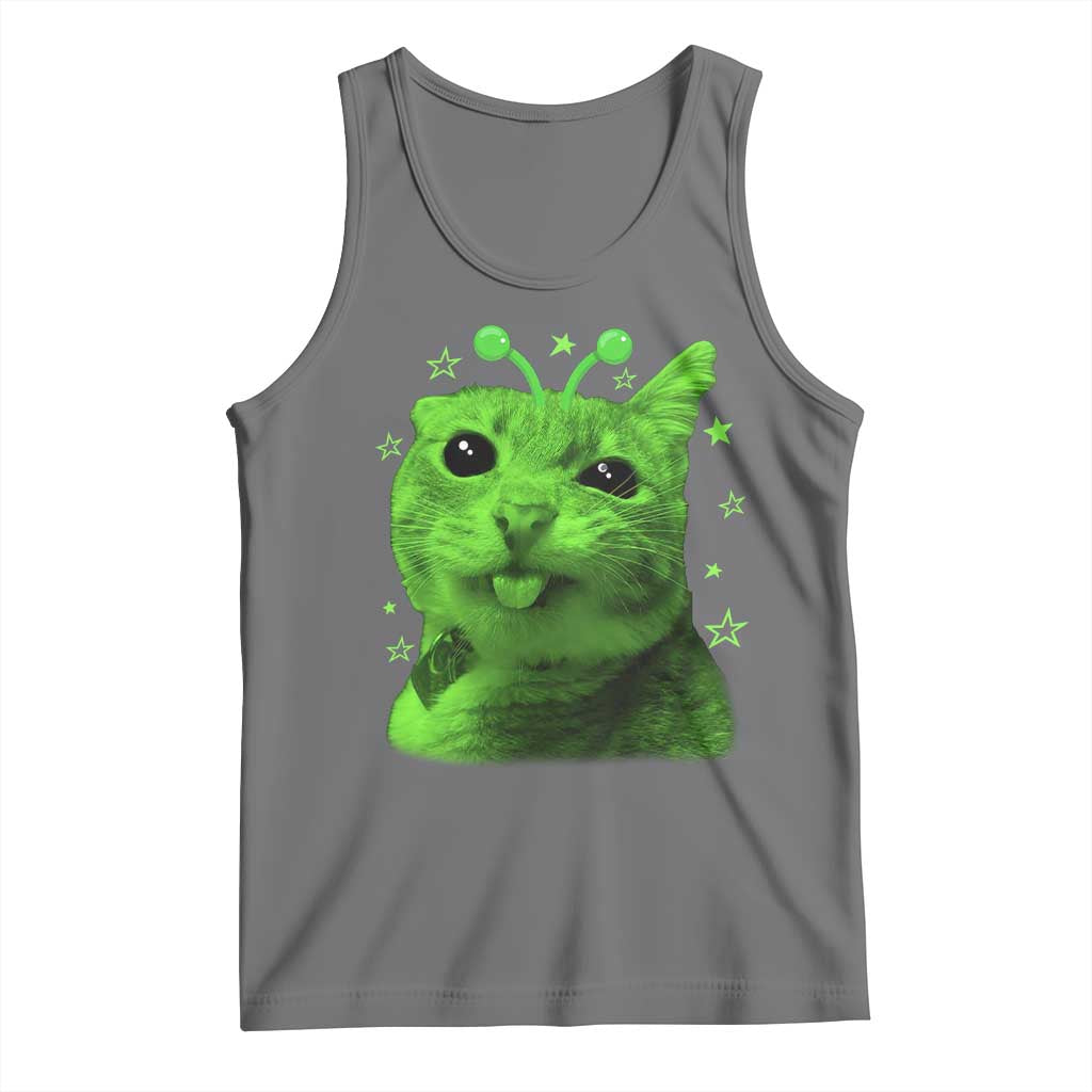 Funny Alien Cat Meme Retro Y2K Vintage Space Kitty Tank Top TS10 Black Heather Print Your Wear