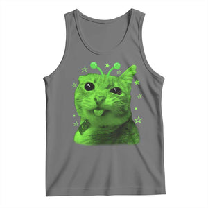 Funny Alien Cat Meme Retro Y2K Vintage Space Kitty Tank Top TS10 Black Heather Print Your Wear