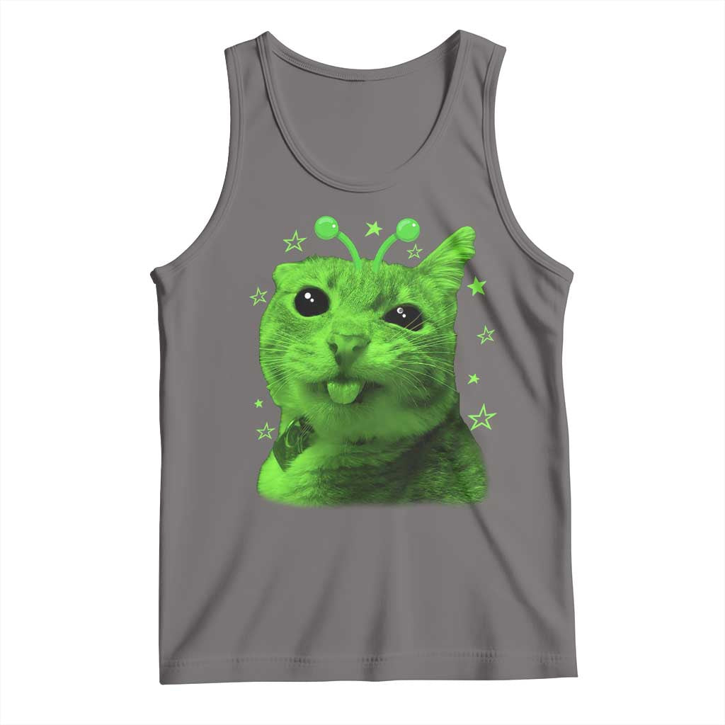Funny Alien Cat Meme Retro Y2K Vintage Space Kitty Tank Top TS10 Deep Heather Print Your Wear