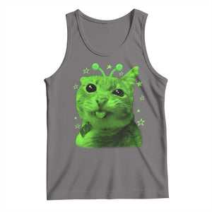 Funny Alien Cat Meme Retro Y2K Vintage Space Kitty Tank Top TS10 Deep Heather Print Your Wear