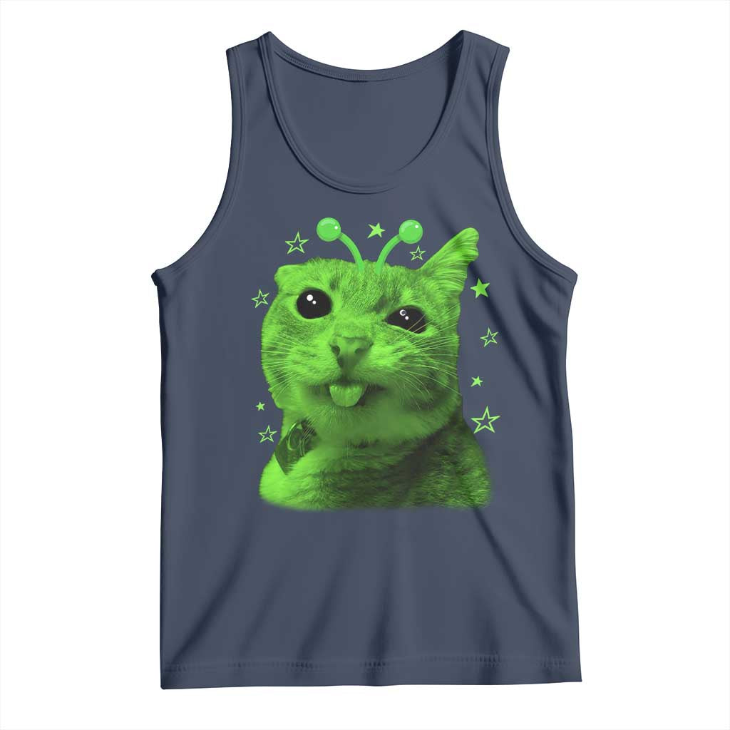 Funny Alien Cat Meme Retro Y2K Vintage Space Kitty Tank Top TS10 Navy Print Your Wear