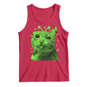 Funny Alien Cat Meme Retro Y2K Vintage Space Kitty Tank Top TS10 Red Print Your Wear