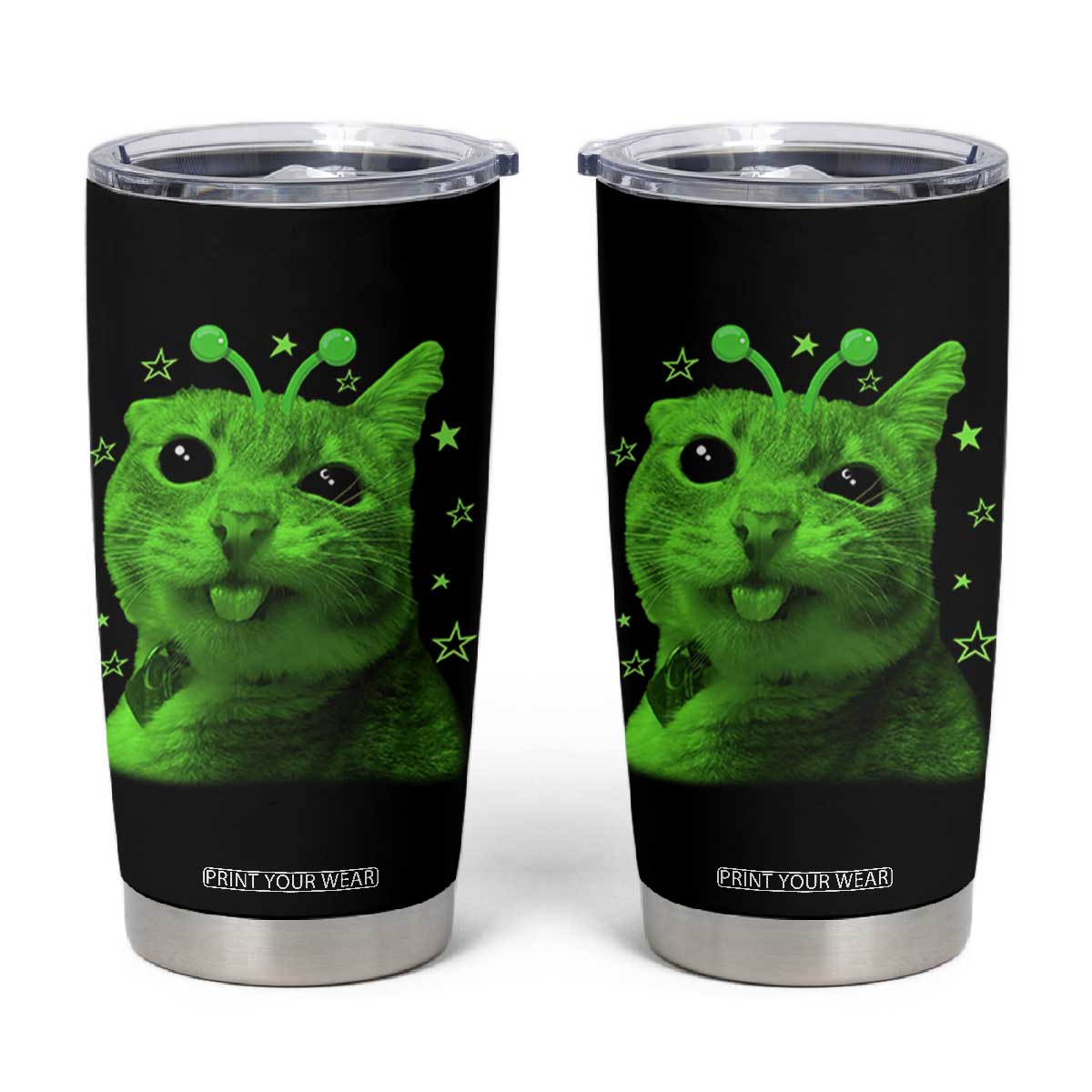 Funny Alien Cat Meme Retro Y2K Vintage Space Kitty Tumbler Cup TS10 Black Print Your Wear