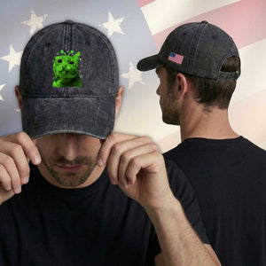 Funny Alien Cat Meme Retro Y2K Vintage Space Kitty Washed Cotton Baseball Cap TS10 Print Your Wear