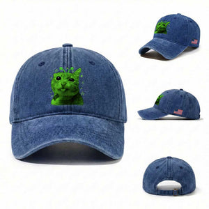 Funny Alien Cat Meme Retro Y2K Vintage Space Kitty Washed Cotton Baseball Cap TS10 Washed Cap Universal Fit Royal Blue Print Your Wear