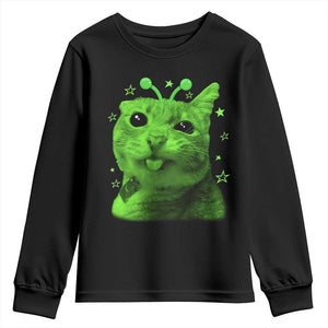 Funny Alien Cat Meme Retro Y2K Vintage Space Kitty Youth Sweatshirt TS10 Black Print Your Wear