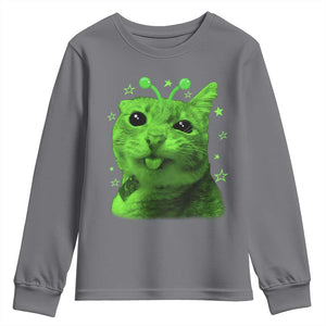 Funny Alien Cat Meme Retro Y2K Vintage Space Kitty Youth Sweatshirt TS10 Charcoal Print Your Wear