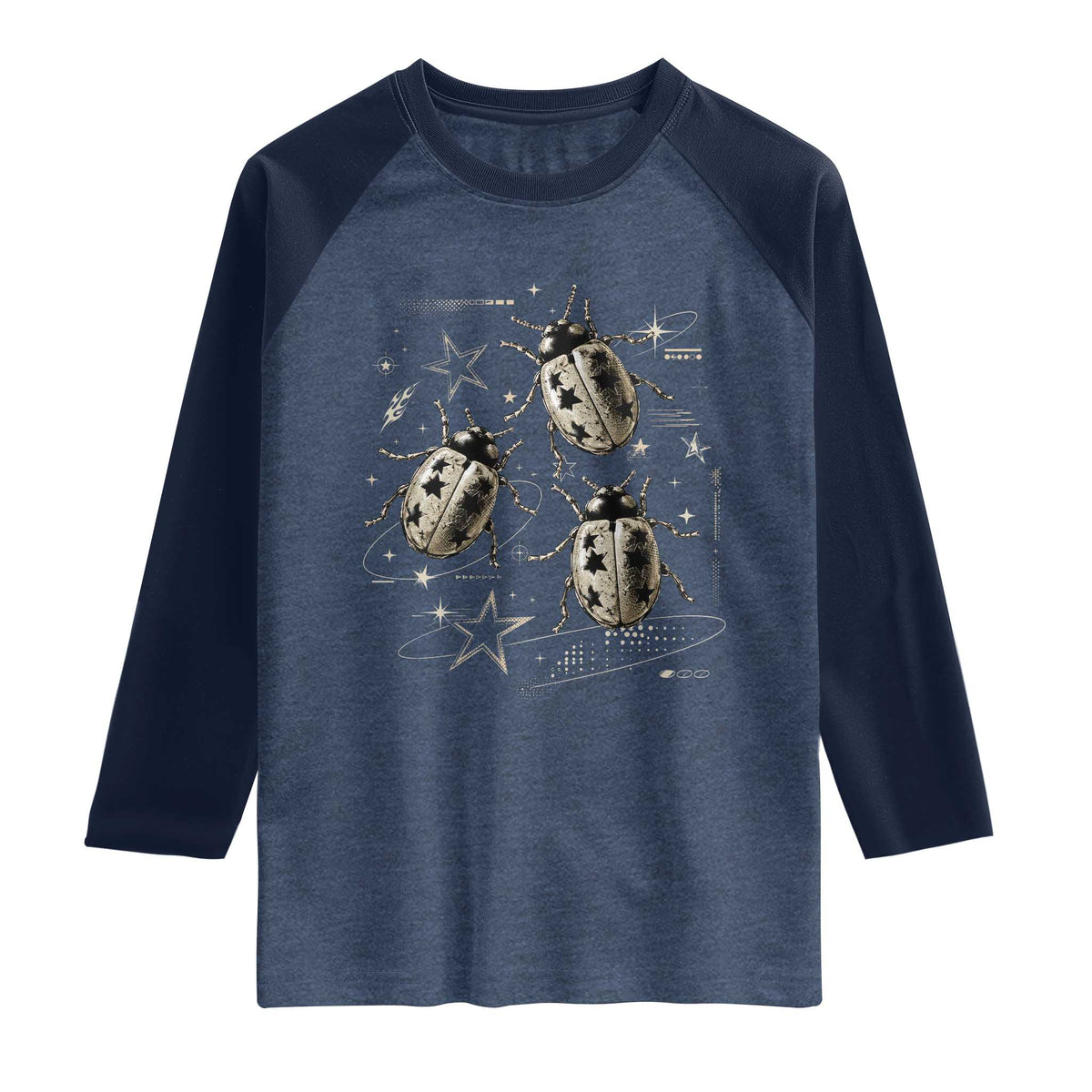 Cute Ladybug Y2k Grunge 2000s Alt 90s Vintage Star Dots Teen Raglan Shirt TS10 Heather Denim Navy Print Your Wear