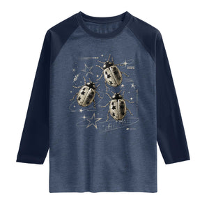 Cute Ladybug Y2k Grunge 2000s Alt 90s Vintage Star Dots Teen Raglan Shirt TS10 Heather Denim Navy Print Your Wear