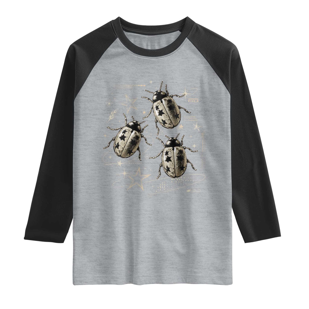 Cute Ladybug Y2k Grunge 2000s Alt 90s Vintage Star Dots Teen Raglan Shirt TS10 Heather Gray Black Print Your Wear