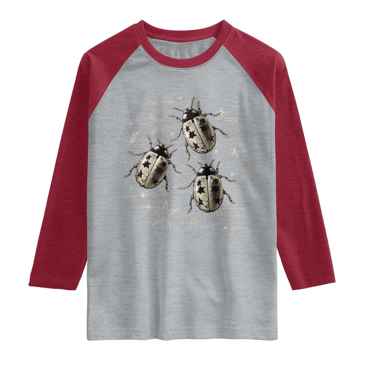 Cute Ladybug Y2k Grunge 2000s Alt 90s Vintage Star Dots Teen Raglan Shirt TS10 Heather Gray Heather Red Print Your Wear