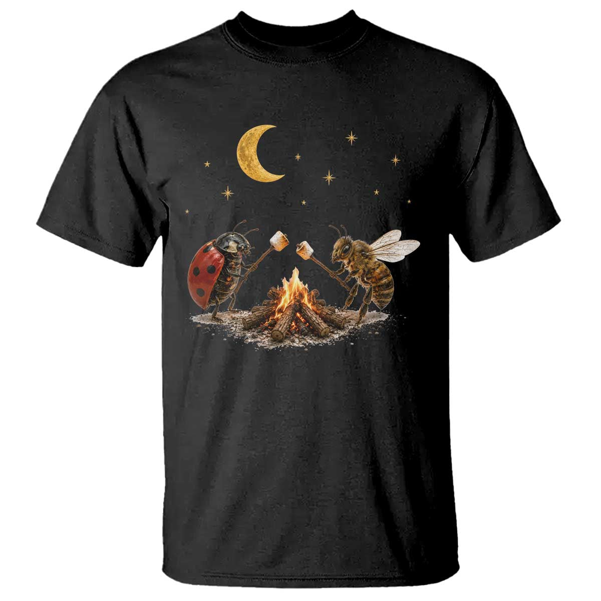 Bee And Ladybug Campfire T Shirt Cottagecore Gift TS10 Black Print Your Wear