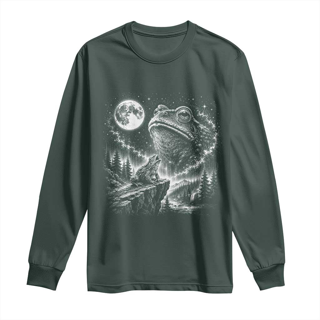 Frog Moon Long Sleeve Shirt Vintage 90s Frog Howling to Moon Parody Meme TS10 Dark Forest Green Print Your Wear