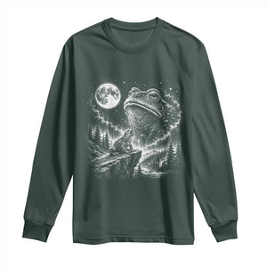 Frog Moon Long Sleeve Shirt Vintage 90s Frog Howling to Moon Parody Meme TS10 Dark Forest Green Print Your Wear