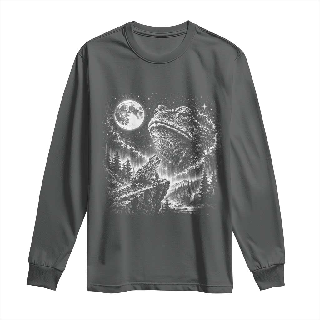 Frog Moon Long Sleeve Shirt Vintage 90s Frog Howling to Moon Parody Meme TS10 Dark Heather Print Your Wear