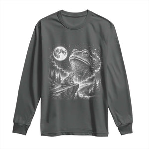 Frog Moon Long Sleeve Shirt Vintage 90s Frog Howling to Moon Parody Meme TS10 Dark Heather Print Your Wear