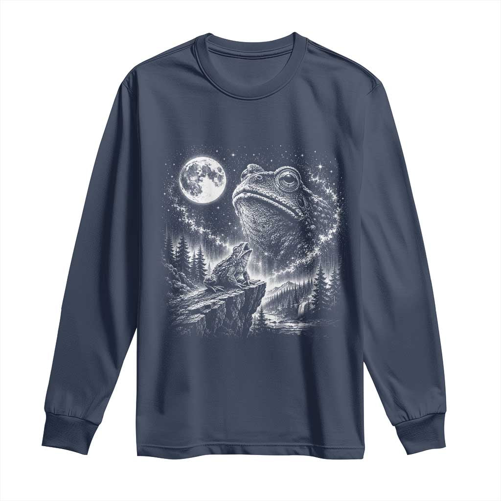Frog Moon Long Sleeve Shirt Vintage 90s Frog Howling to Moon Parody Meme TS10 Navy Print Your Wear