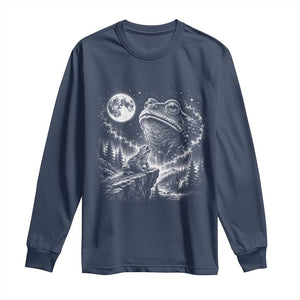 Frog Moon Long Sleeve Shirt Vintage 90s Frog Howling to Moon Parody Meme TS10 Navy Print Your Wear