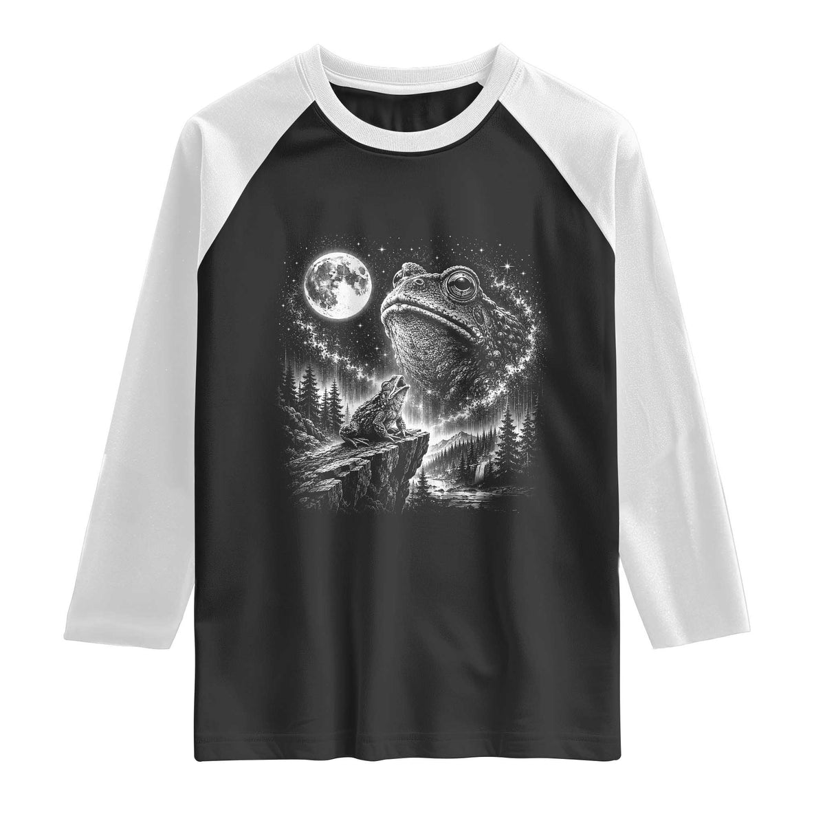 Frog Moon Raglan Shirt Vintage 90s Frog Howling to Moon Parody Meme TS10 Black White Print Your Wear