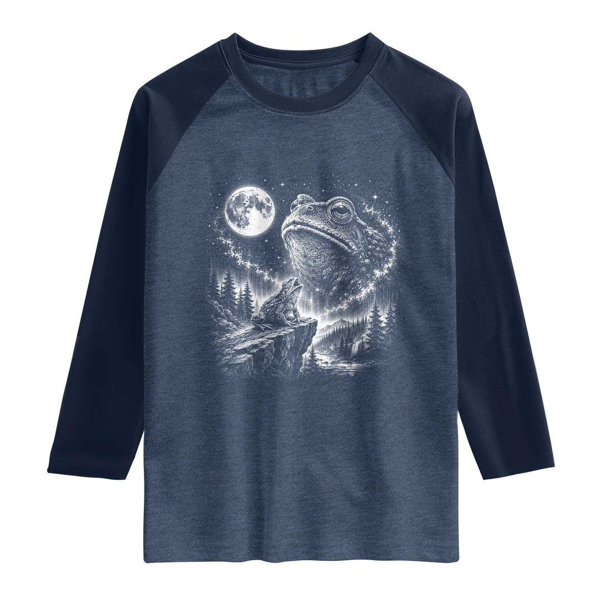 Frog Moon Raglan Shirt Vintage 90s Frog Howling to Moon Parody Meme TS10 Heather Denim Navy Print Your Wear