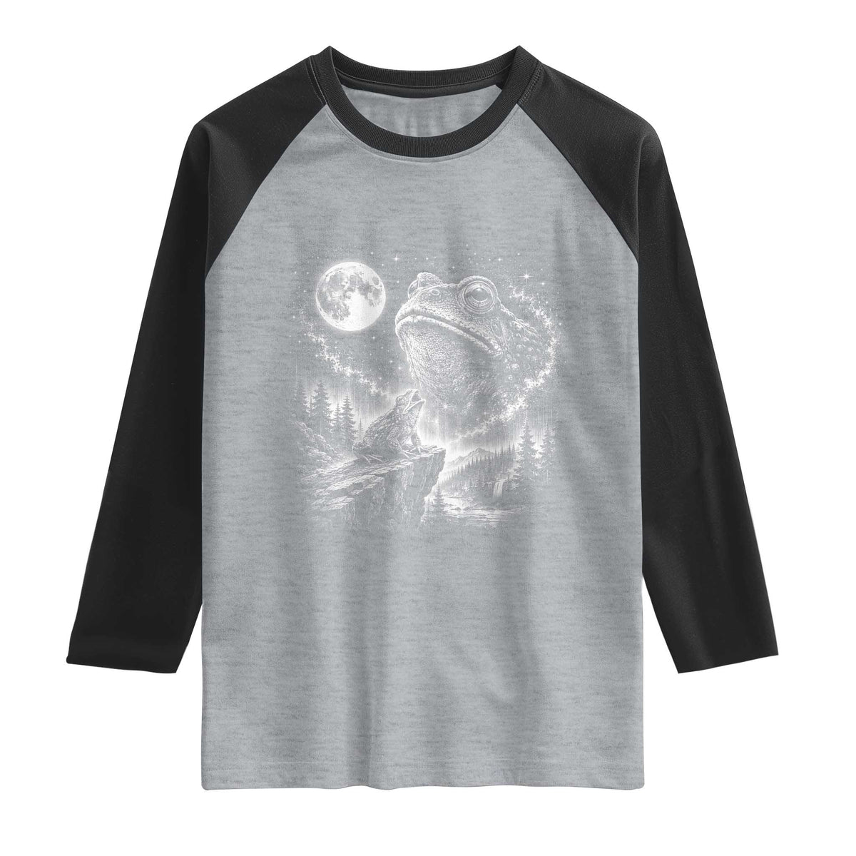 Frog Moon Raglan Shirt Vintage 90s Frog Howling to Moon Parody Meme TS10 Heather Gray Black Print Your Wear