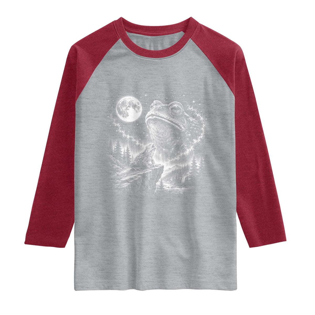 Frog Moon Raglan Shirt Vintage 90s Frog Howling to Moon Parody Meme TS10 Heather Gray Heather Red Print Your Wear