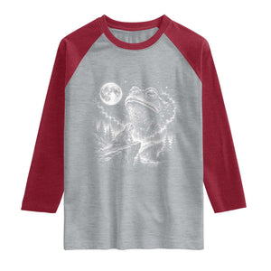 Frog Moon Raglan Shirt Vintage 90s Frog Howling to Moon Parody Meme TS10 Heather Gray Heather Red Print Your Wear