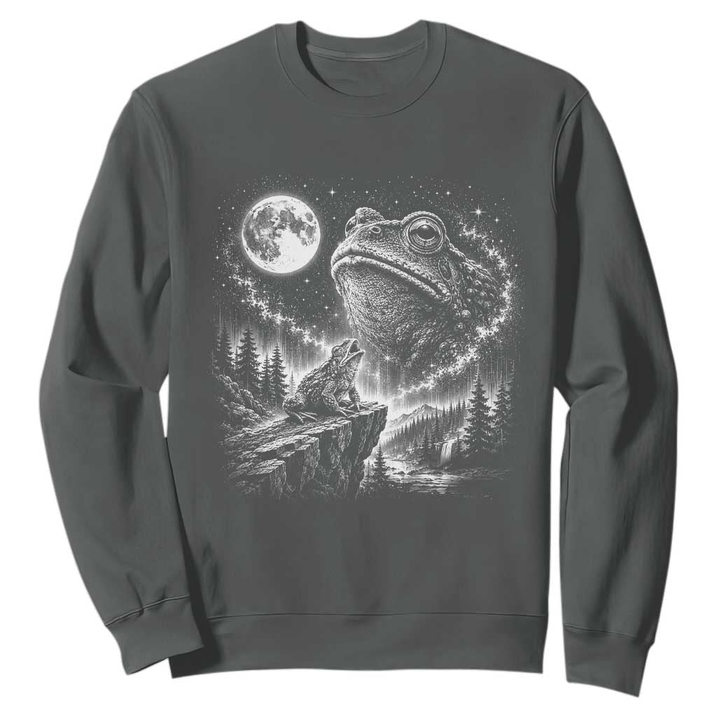 Frog Moon Sweatshirt Vintage 90s Frog Howling to Moon Parody Meme TS10 Dark Heather Print Your Wear