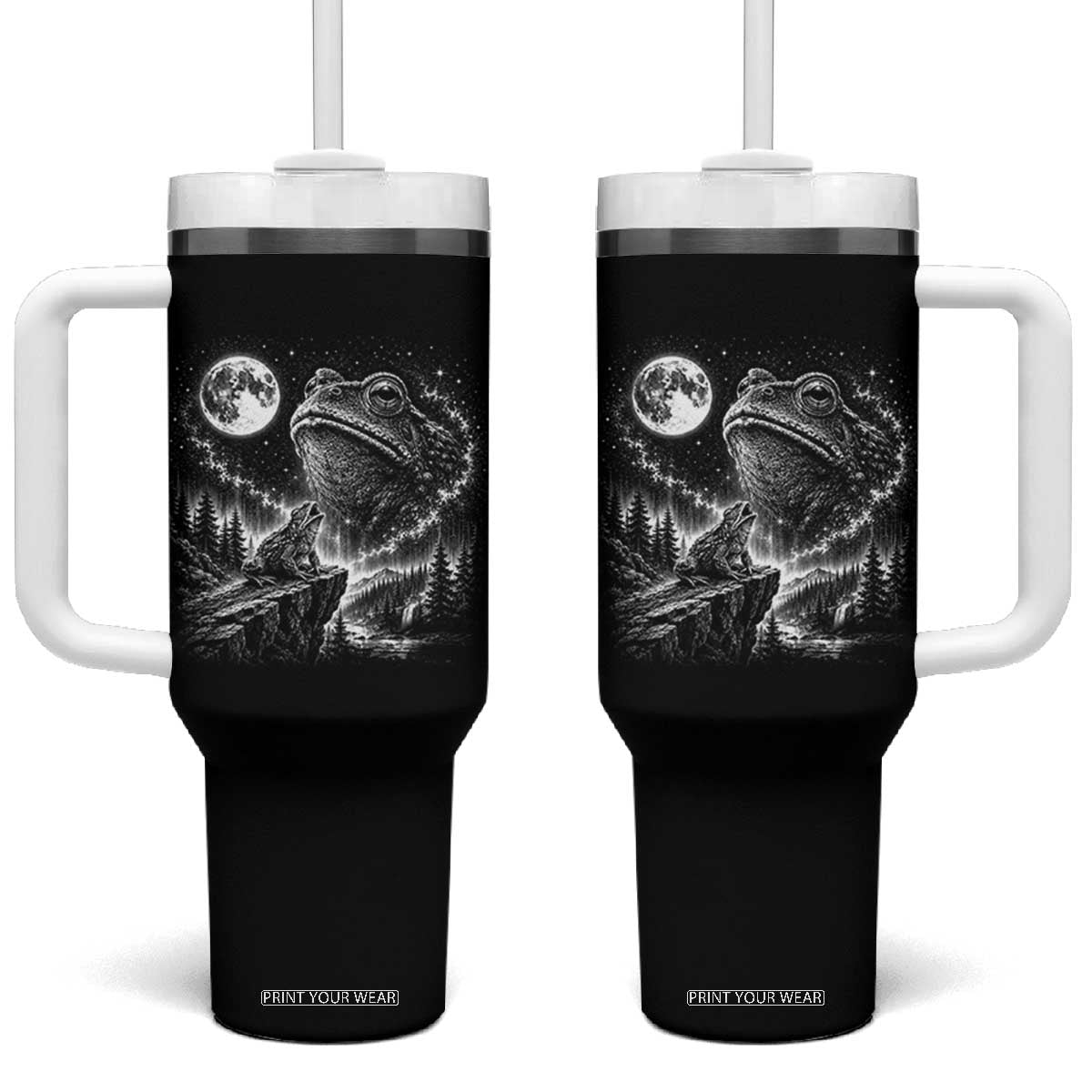 Frog Moon Tumbler With Handle Vintage 90s Frog Howling to Moon Parody Meme TS10 One Size: 40 oz Black Print Your Wear