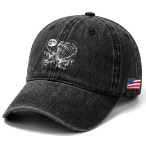 Frog Moon Washed Cotton Baseball Cap Vintage 90s Frog Howling to Moon Parody Meme TS10 Print Your Wear