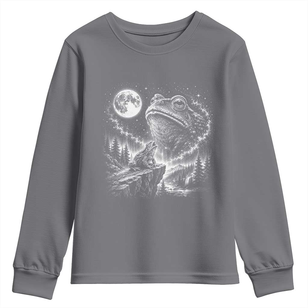 Frog Moon Youth Sweatshirt Vintage 90s Frog Howling to Moon Parody Meme TS10 Charcoal Print Your Wear