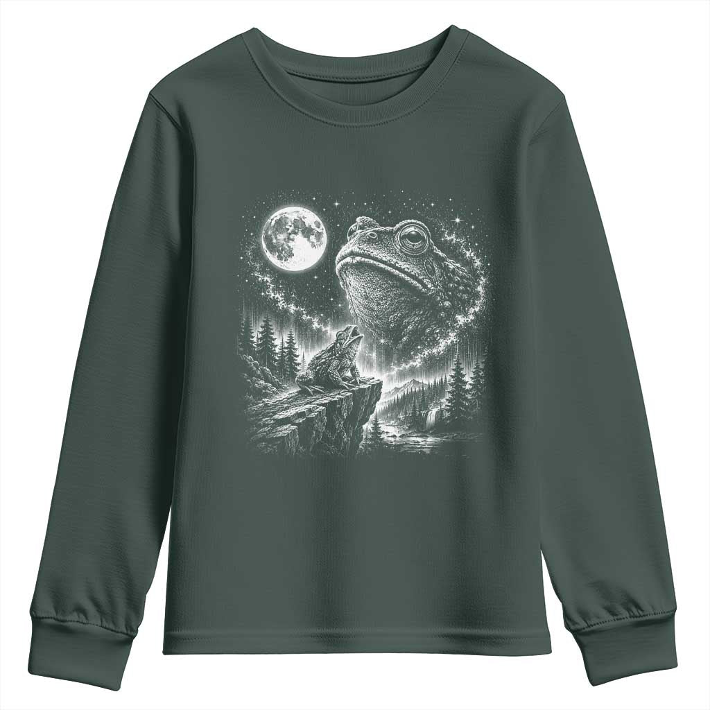 Frog Moon Youth Sweatshirt Vintage 90s Frog Howling to Moon Parody Meme TS10 Dark Forest Green Print Your Wear