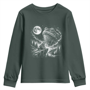 Frog Moon Youth Sweatshirt Vintage 90s Frog Howling to Moon Parody Meme TS10 Dark Forest Green Print Your Wear