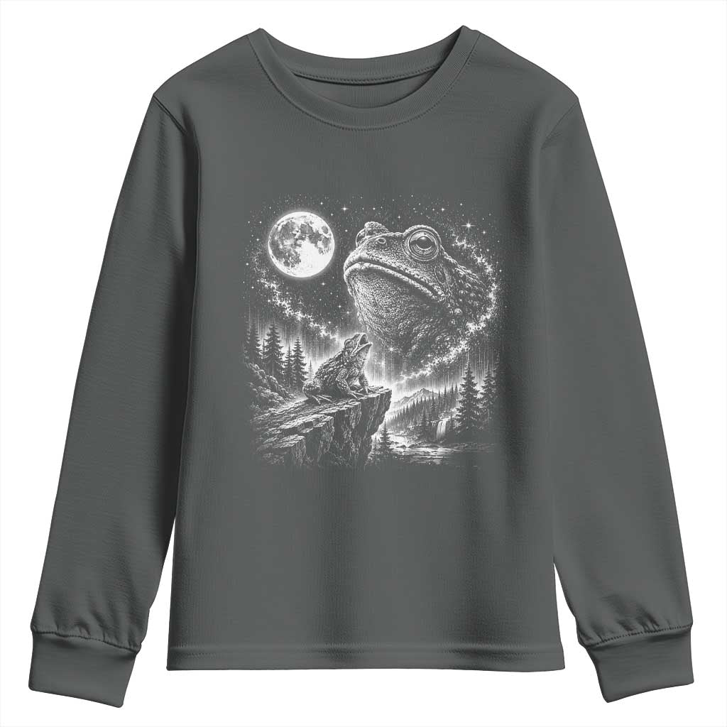 Frog Moon Youth Sweatshirt Vintage 90s Frog Howling to Moon Parody Meme TS10 Dark Heather Print Your Wear