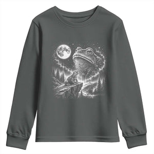 Frog Moon Youth Sweatshirt Vintage 90s Frog Howling to Moon Parody Meme TS10 Dark Heather Print Your Wear
