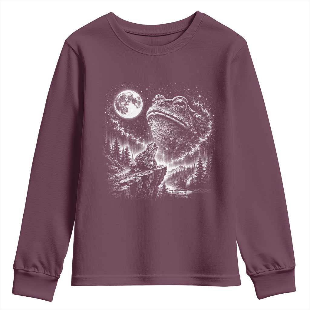 Frog Moon Youth Sweatshirt Vintage 90s Frog Howling to Moon Parody Meme TS10 Maroon Print Your Wear