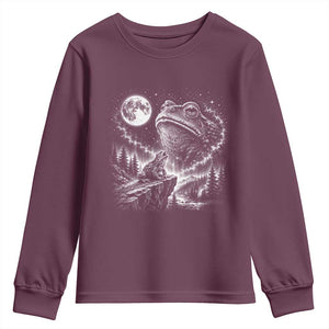 Frog Moon Youth Sweatshirt Vintage 90s Frog Howling to Moon Parody Meme TS10 Maroon Print Your Wear