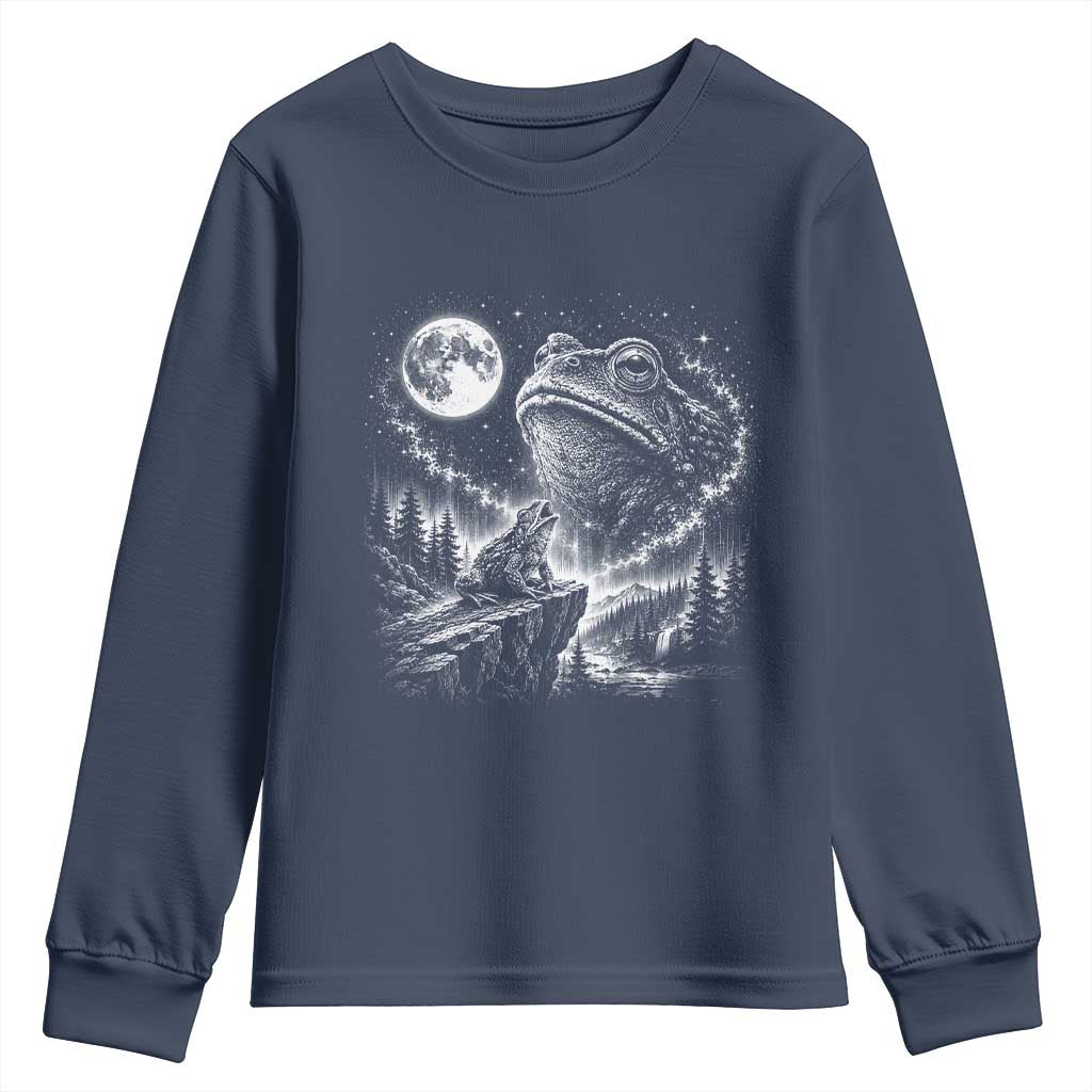 Frog Moon Youth Sweatshirt Vintage 90s Frog Howling to Moon Parody Meme TS10 Navy Print Your Wear