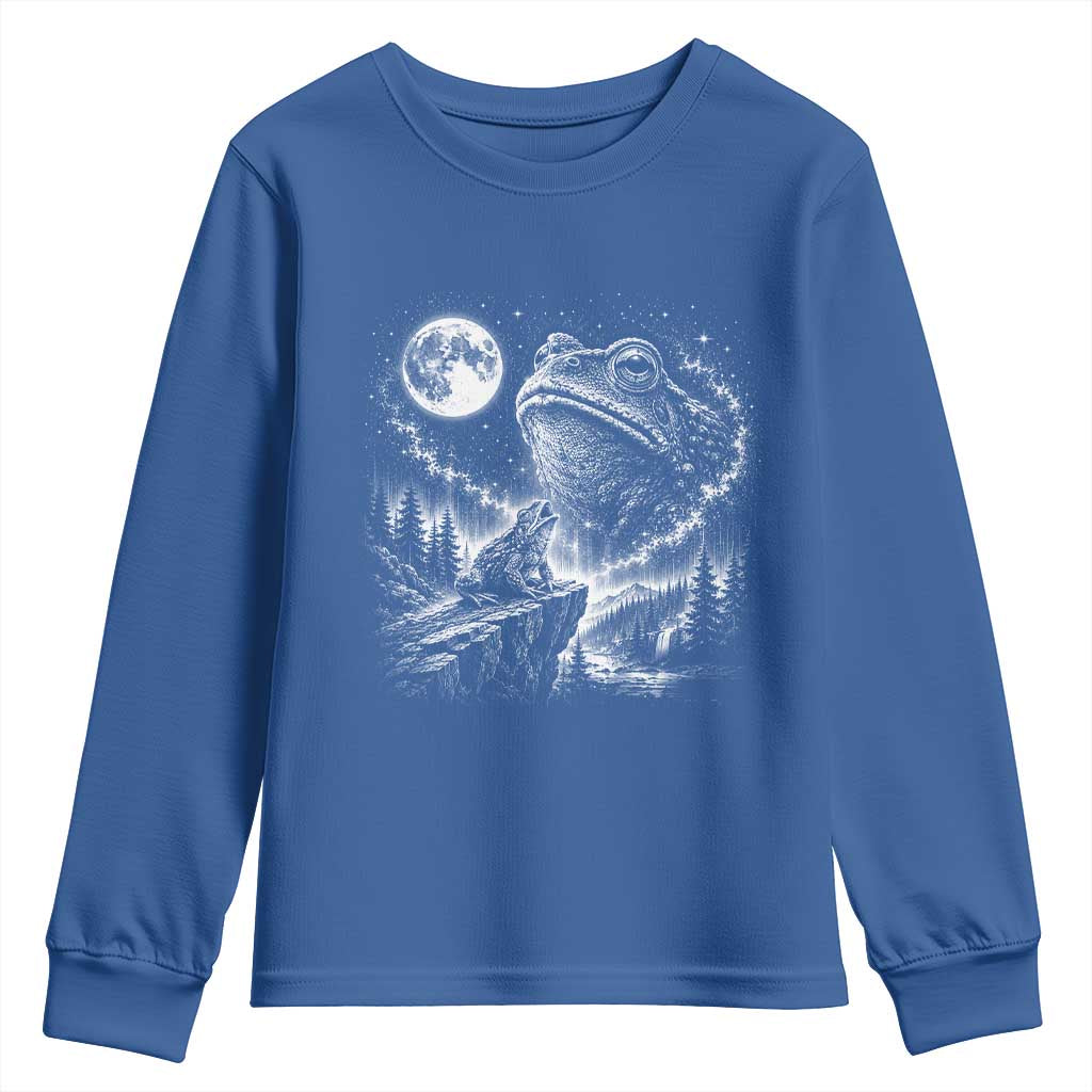 Frog Moon Youth Sweatshirt Vintage 90s Frog Howling to Moon Parody Meme TS10 Royal Blue Print Your Wear