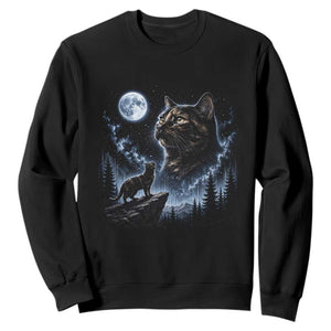 Tortoiseshell Cat Howling To The Moon Sweatshirt Tortie Cat Lover 90s Retro TS10 Black Print Your Wear