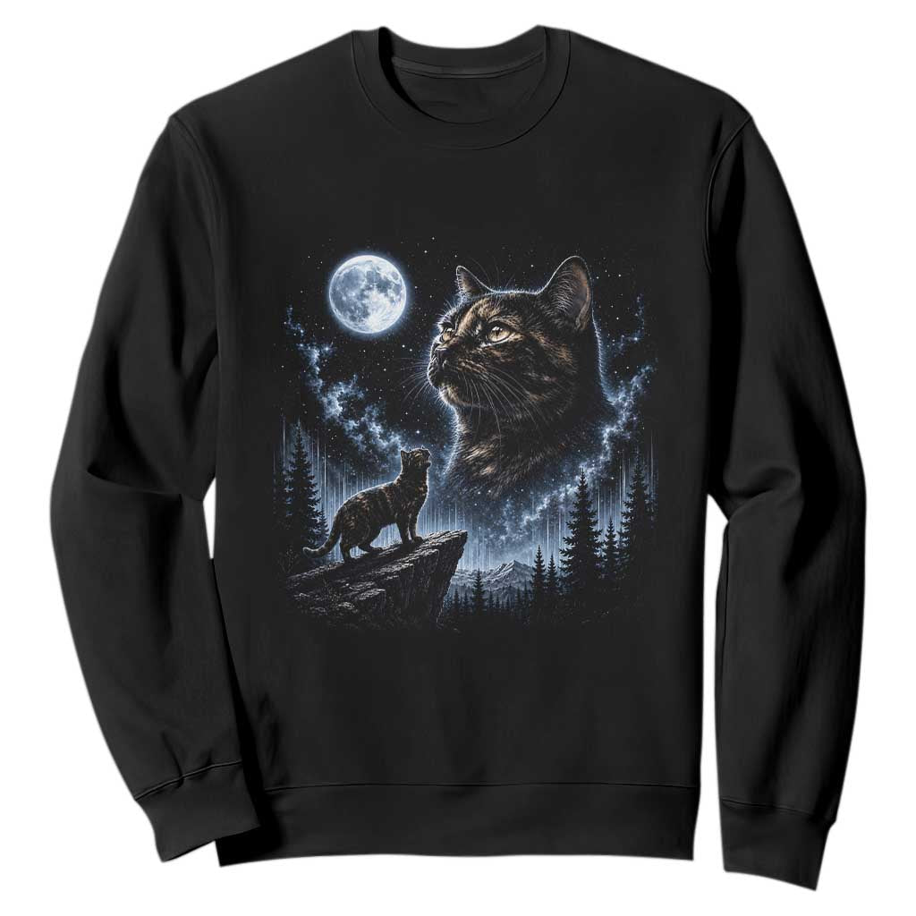 Tortoiseshell Cat Howling To The Moon Sweatshirt Tortie Cat Lover 90s Retro TS10 Black Print Your Wear
