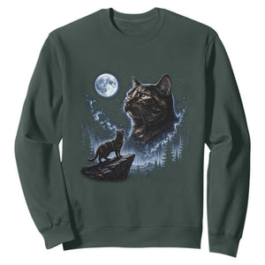 Tortoiseshell Cat Howling To The Moon Sweatshirt Tortie Cat Lover 90s Retro TS10 Dark Forest Green Print Your Wear