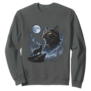 Tortoiseshell Cat Howling To The Moon Sweatshirt Tortie Cat Lover 90s Retro TS10 Dark Heather Print Your Wear